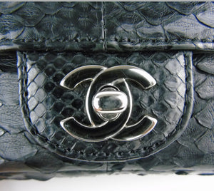 CHANEL black python mini rectangular flap bag exotic leather