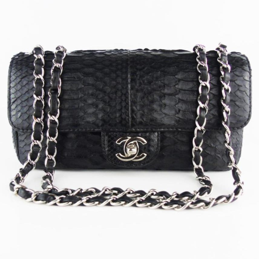 Chanel python exotic black mini rectangular flap bag