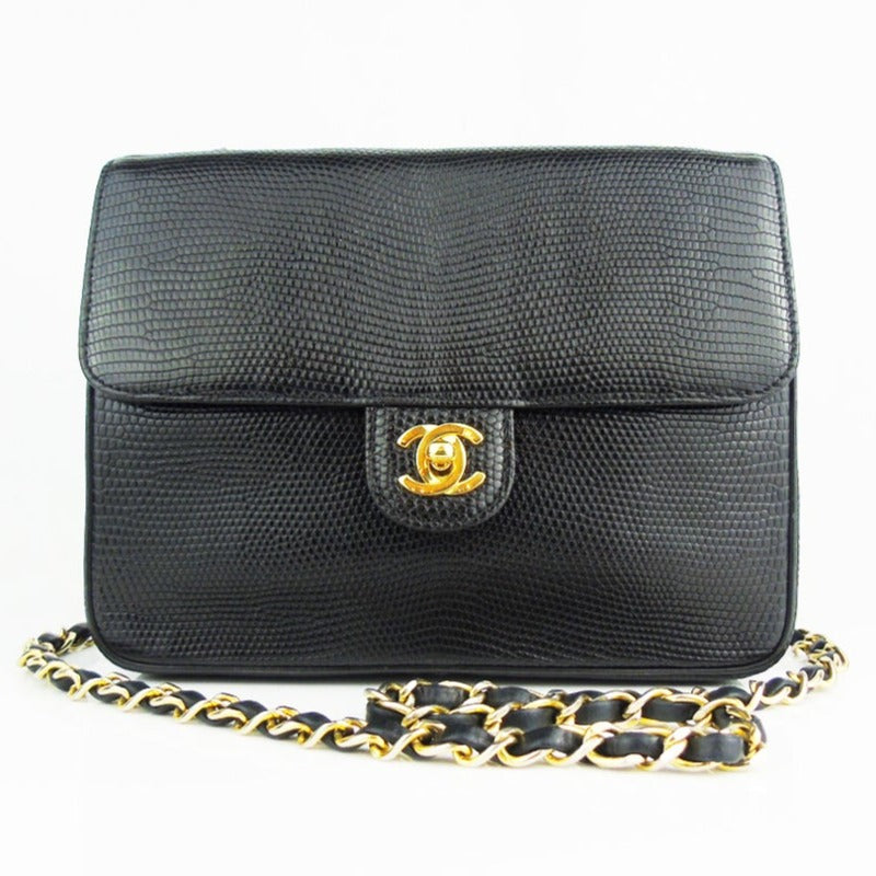 CHANEL black lizard flap bag vintage exotic 