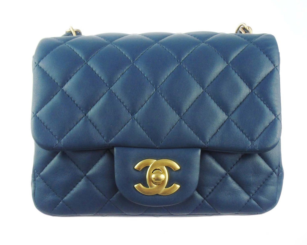 Chanel blue classic flap bag mini square ghw