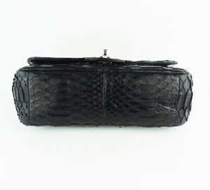 CHANEL black python exotic leather classic mini rectangular flap