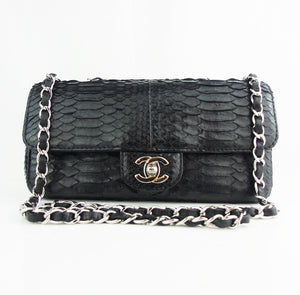 CHANEL black python mini rectangular flap bag exotic leather