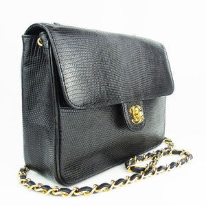 CHANEL black lizard exotic leather flap bag - vintage – Loubi, Lou