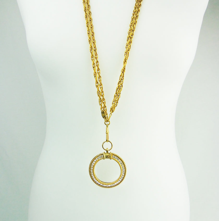 Chanel Chain Magnifying Glass Necklace Metal Gold Tone CC Ar9914B