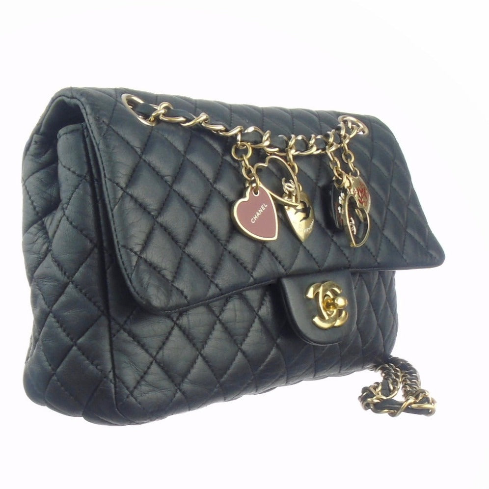 Chanel Quilted Mini Rectangular Lambskin Black Flap With Charms