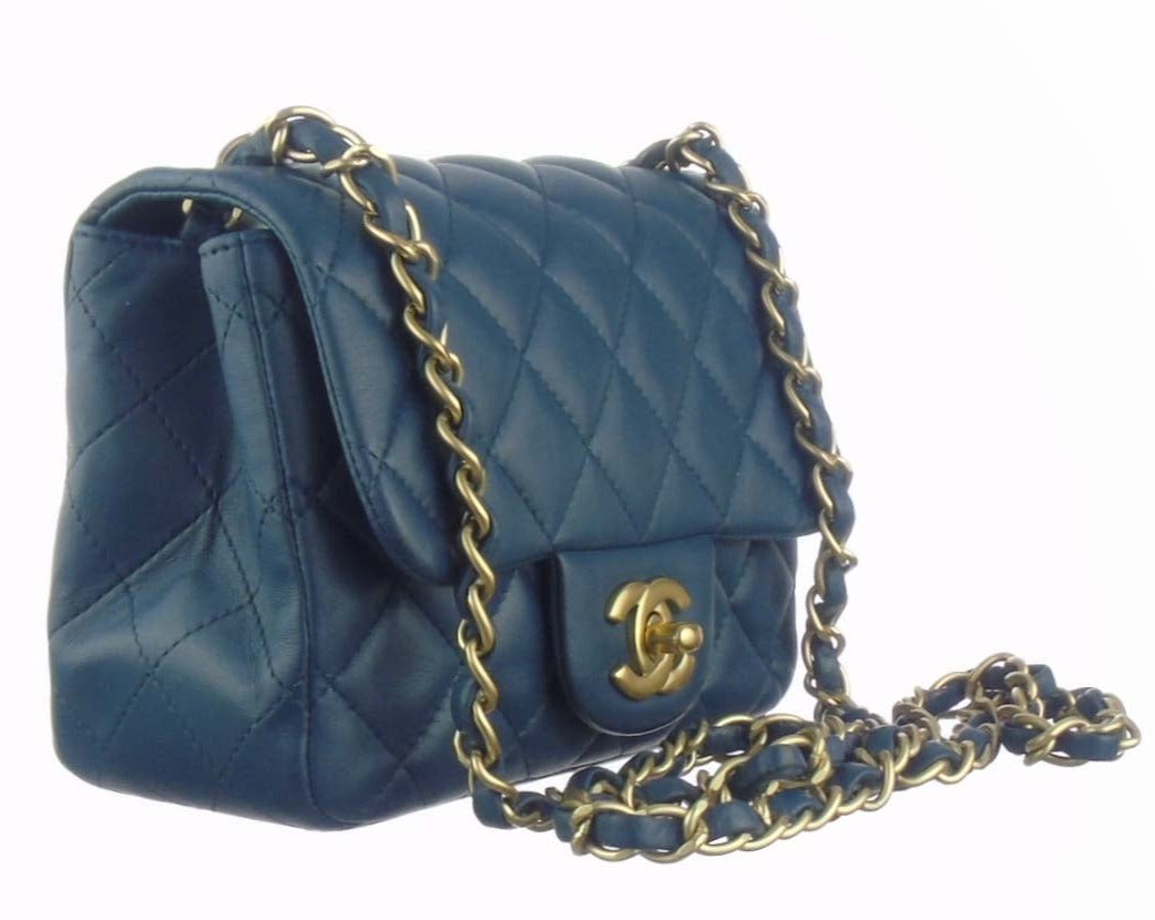 CHANEL slate blue lambskin classic mini square flap bag ghw – Loubi, Lou &  Coco