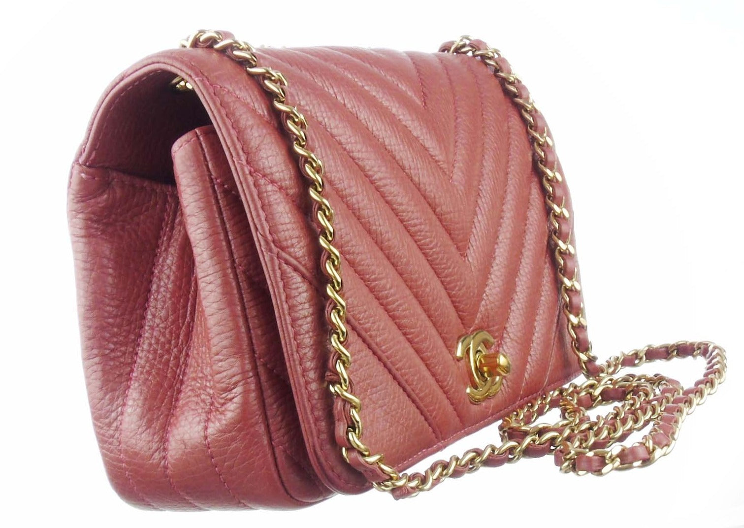 CHANEL dark blush pink chevron leather 2.55 mini rectangular flap