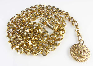 Chanel Leather Braid Gold 4k 28 Plaque Chain Belt CC-0819N-0005