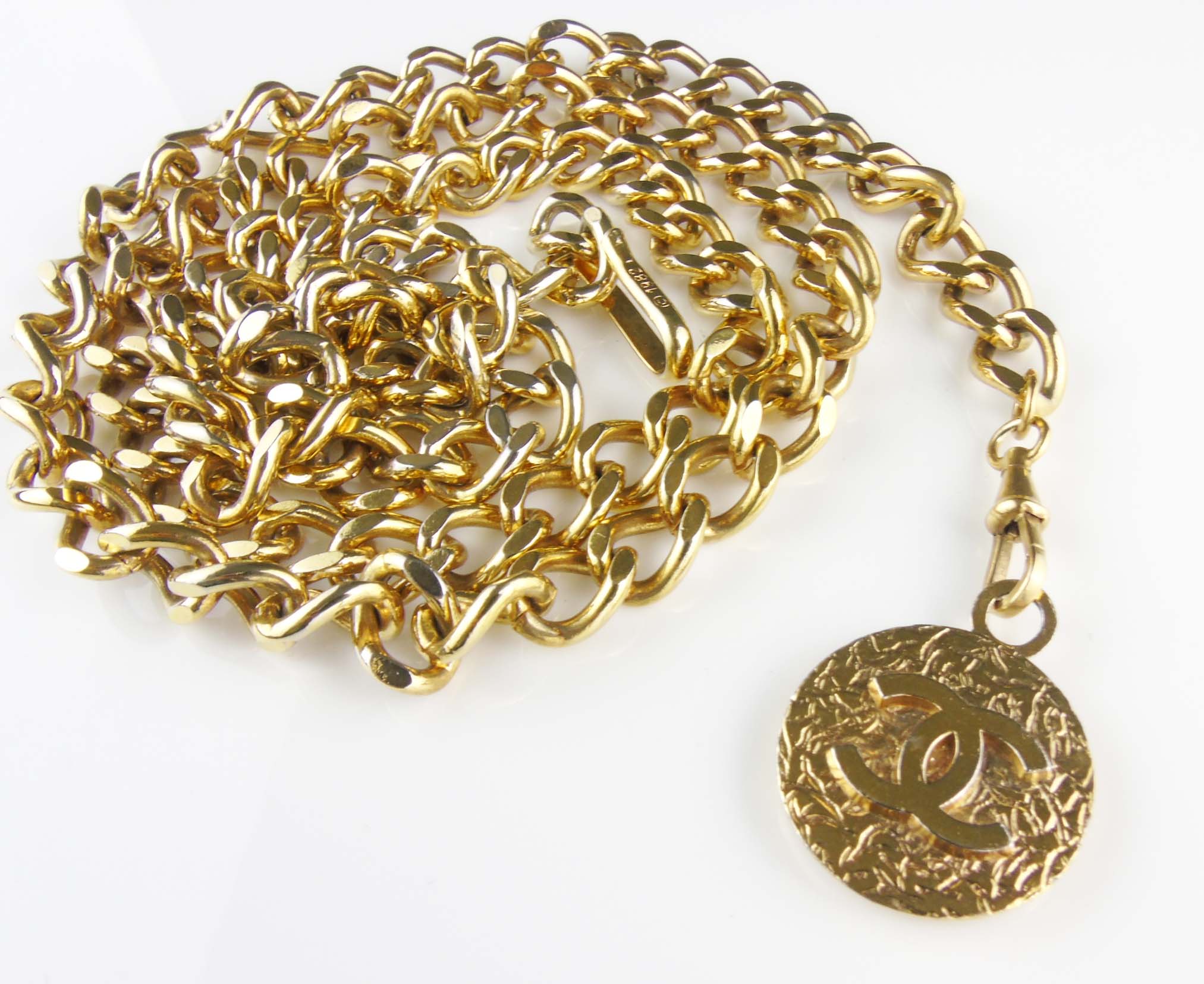 1980s Chanel Chain-link Belt with Double Sided Logo/Coco Chanel Coin - MRS  Couture