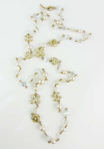 Chanel Women Long Necklace in Metal Glass Pearls & Diamantés-White - LULUX
