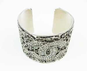 CHANEL Filigree CC Cuff Bracelet antique silver & crystal 2006 – Loubi, Lou  & Coco