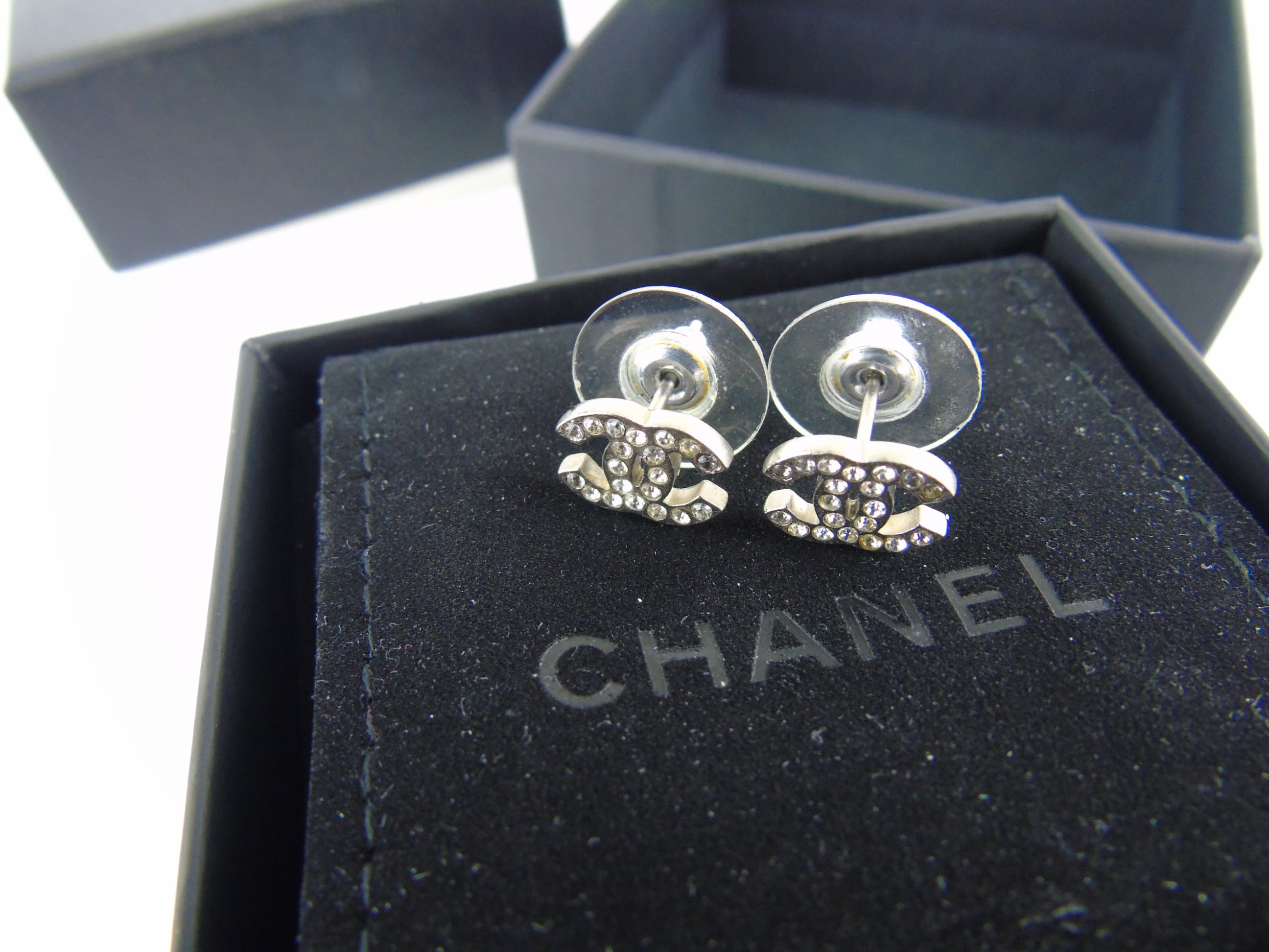 Chanel Mini CC Crystal Stud Earrings - Silver-Tone Metal Stud, Earrings -  CHA200401