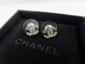 Mini Single Pearl Crystal CC Stud Earrings