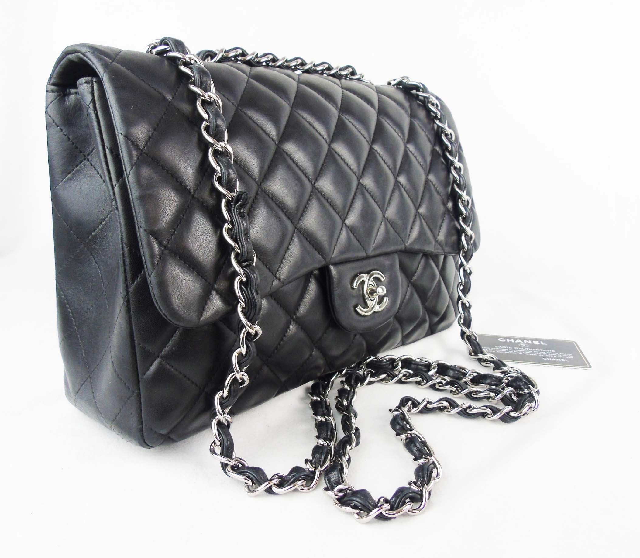 CHANEL Large Classic Handbag 11Chain Shoulder Bag Flap Black Lamb Leather  ref.606716 - Joli Closet