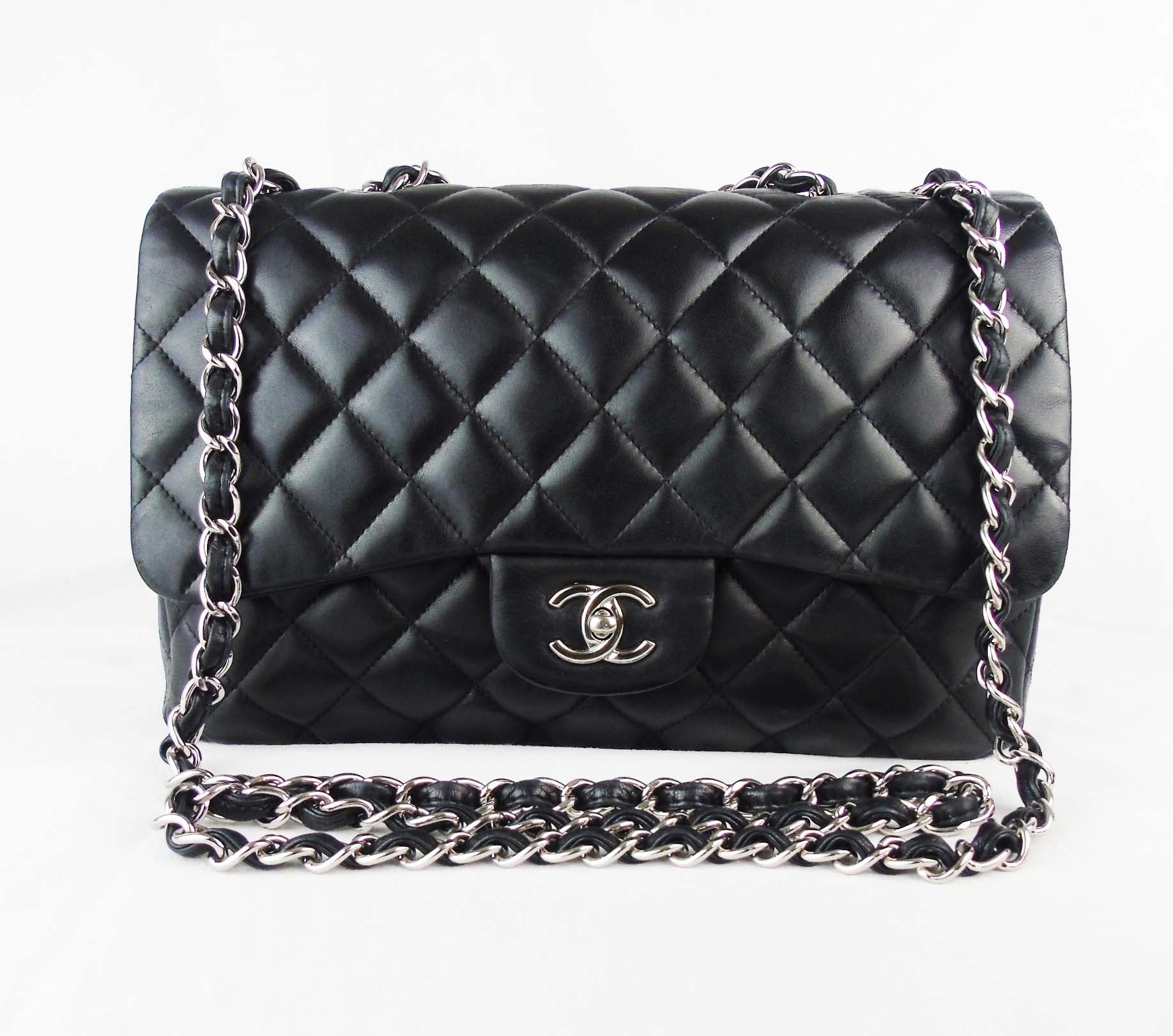 CHANEL black leather jumbo flap bag SHW – Loubi, Lou & Coco