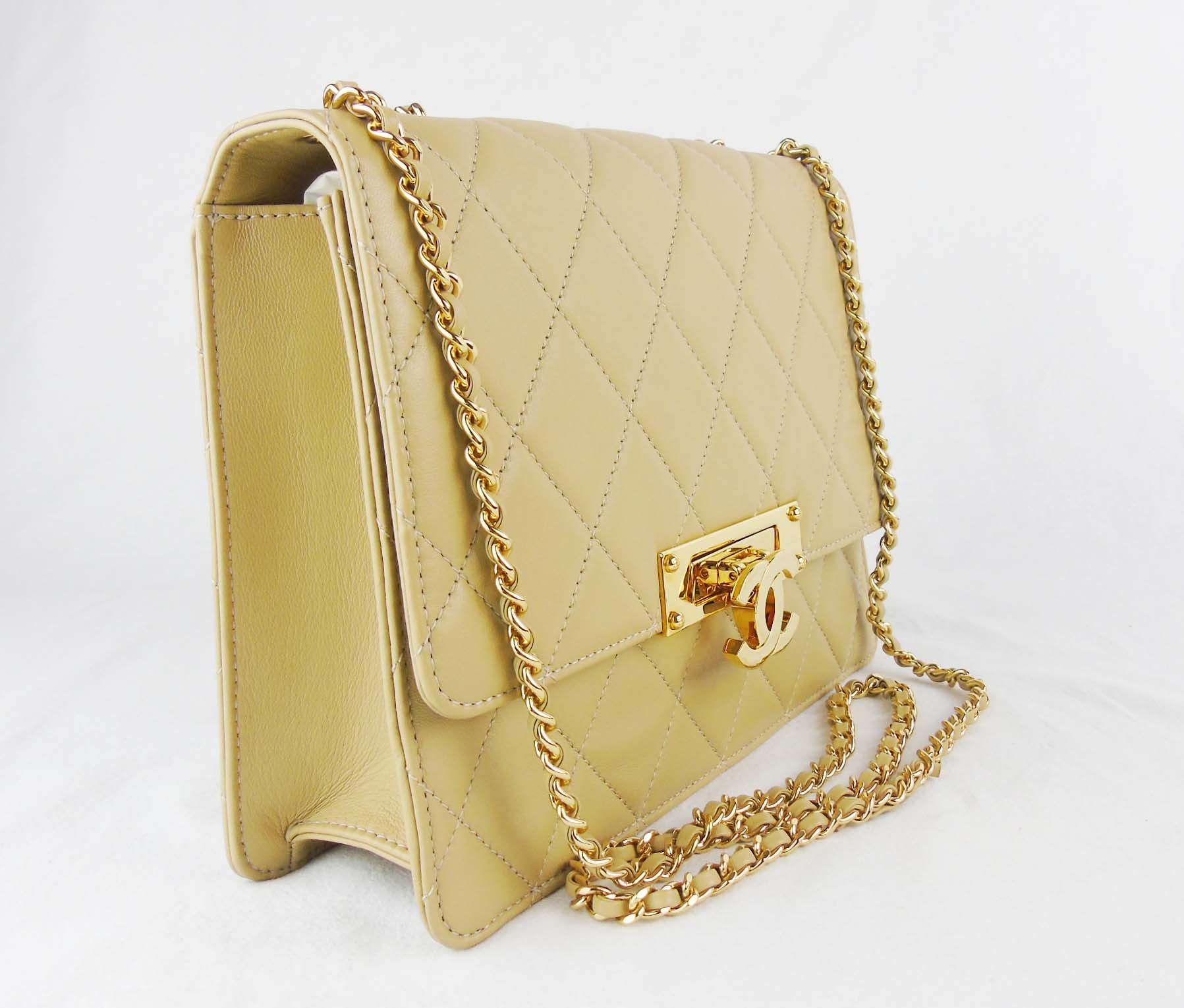 Chanel Chanel Metallic Gold Quilted Patent Leather CC Logo Kisslock