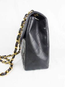 CHANEL - Jumbo Classic Flap CC Quilted Black Lambskin Shoulder Bag