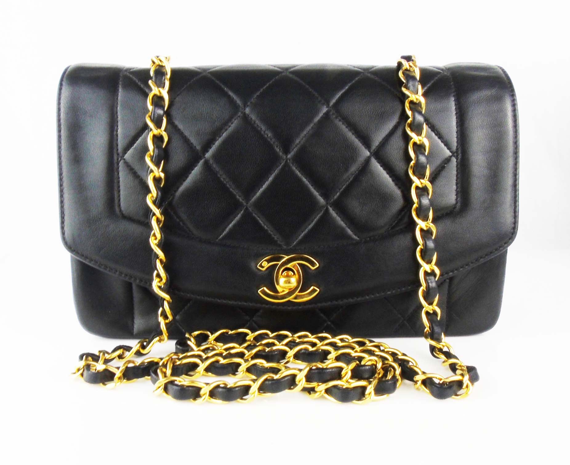 Chanel Diana Flap Crossbody Lambskin Leather Bag,Black