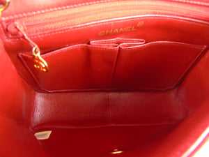 CHANEL red mini square lambskin flap bag ghw - vintage – Loubi