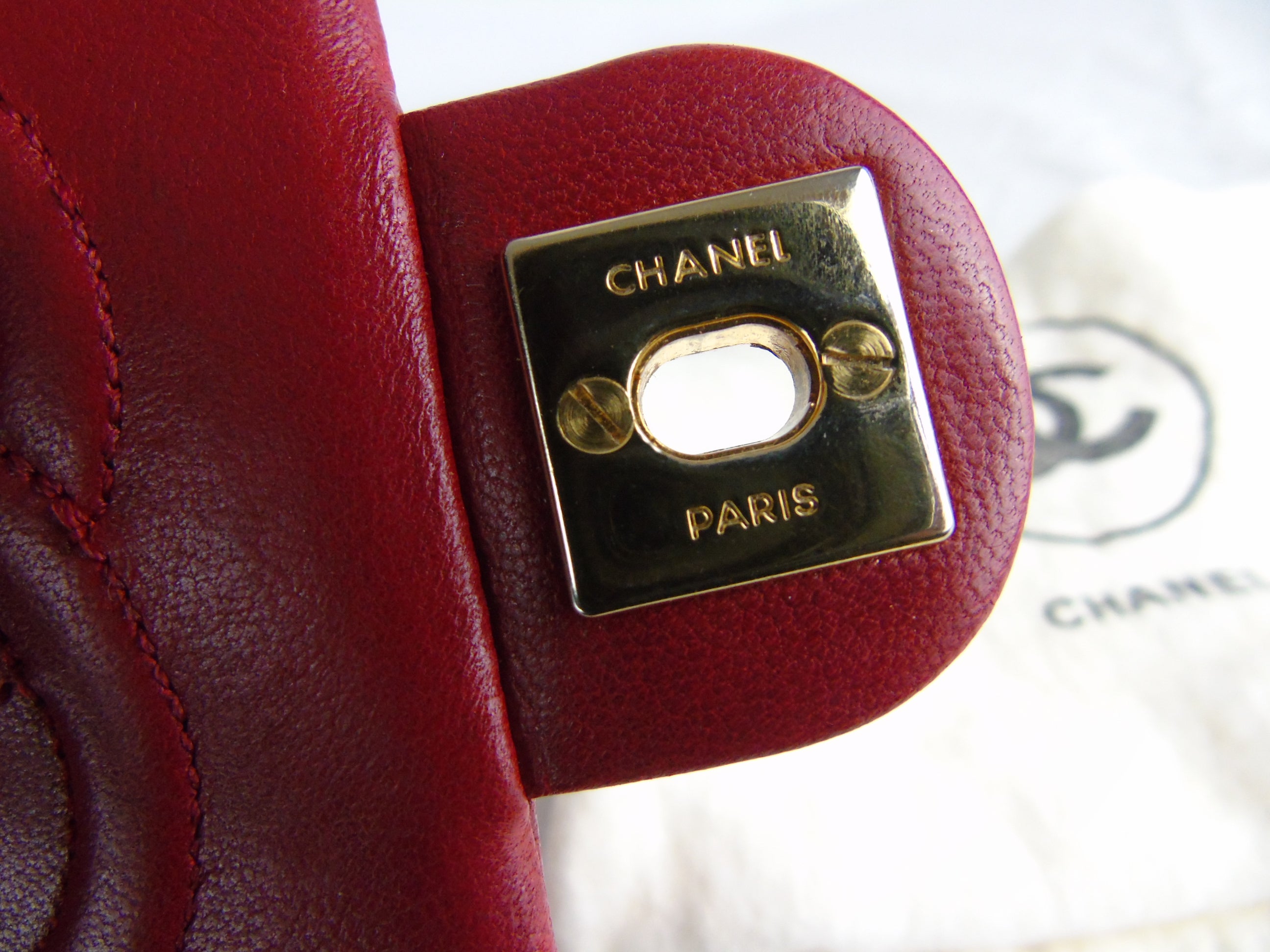 CHANEL red mini square lambskin flap bag ghw - vintage – Loubi