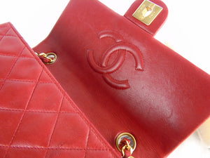 CHANEL red mini square lambskin flap bag ghw - vintage – Loubi