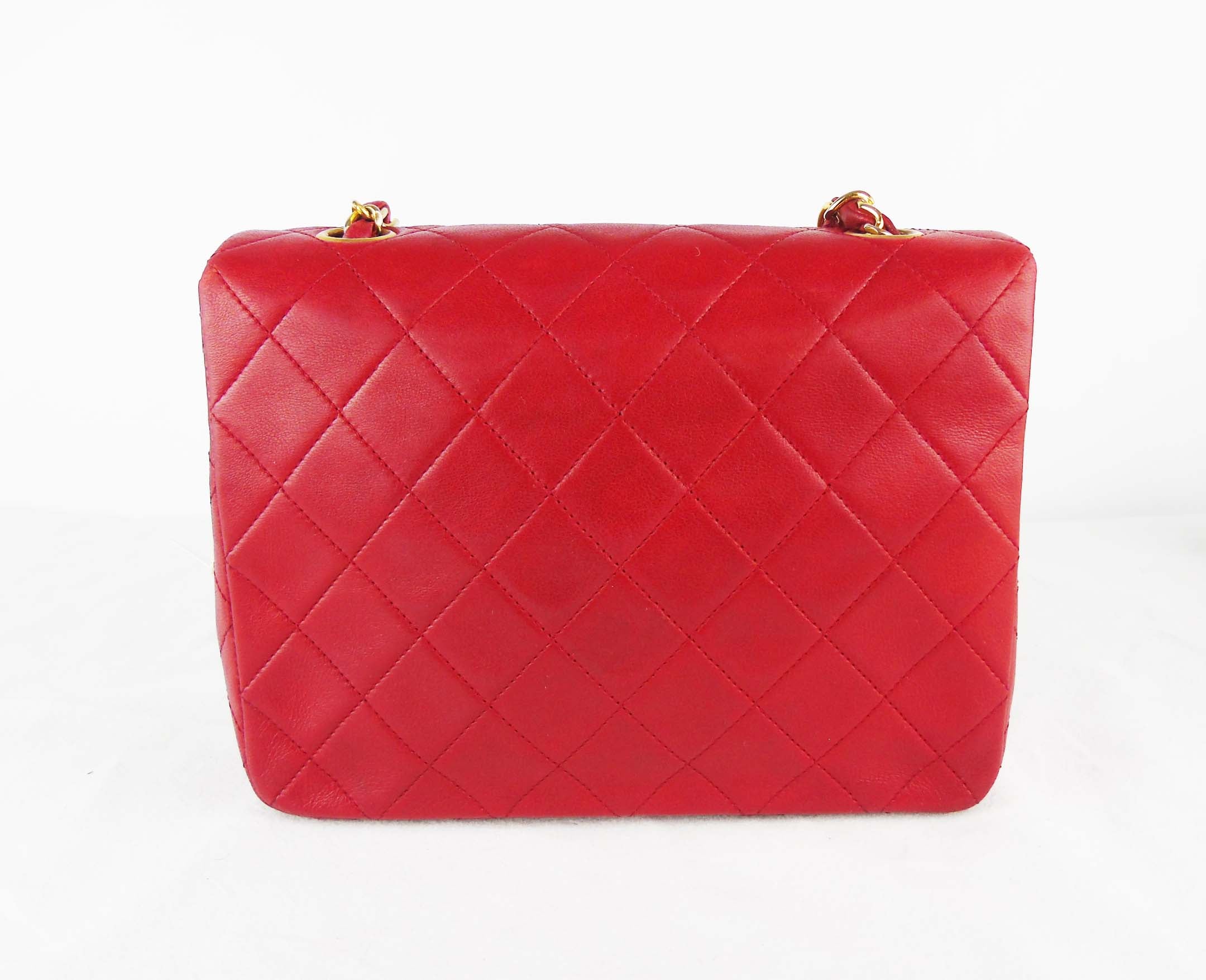 Chanel Lambskin Quilted Mini Rectangular Flap Red