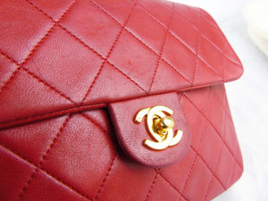 CHANEL Classic Medium Double Flap Quilted Leather Shoulder Bag Red