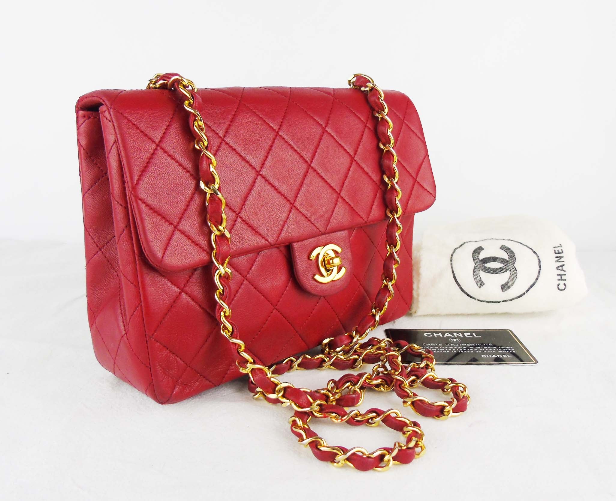 Chanel Mini Square Classic Flap Bag Red Lambskin