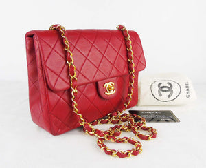 CHANEL red mini square lambskin flap bag ghw - vintage – Loubi