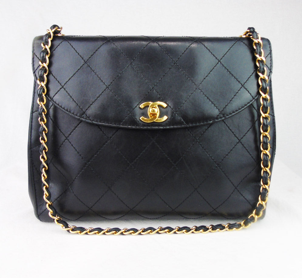1994 Chanel Black Lambskin Vintage Medium Classic Kelly Flap Bag