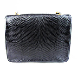 CHANEL black lizard exotic leather flap bag - vintage