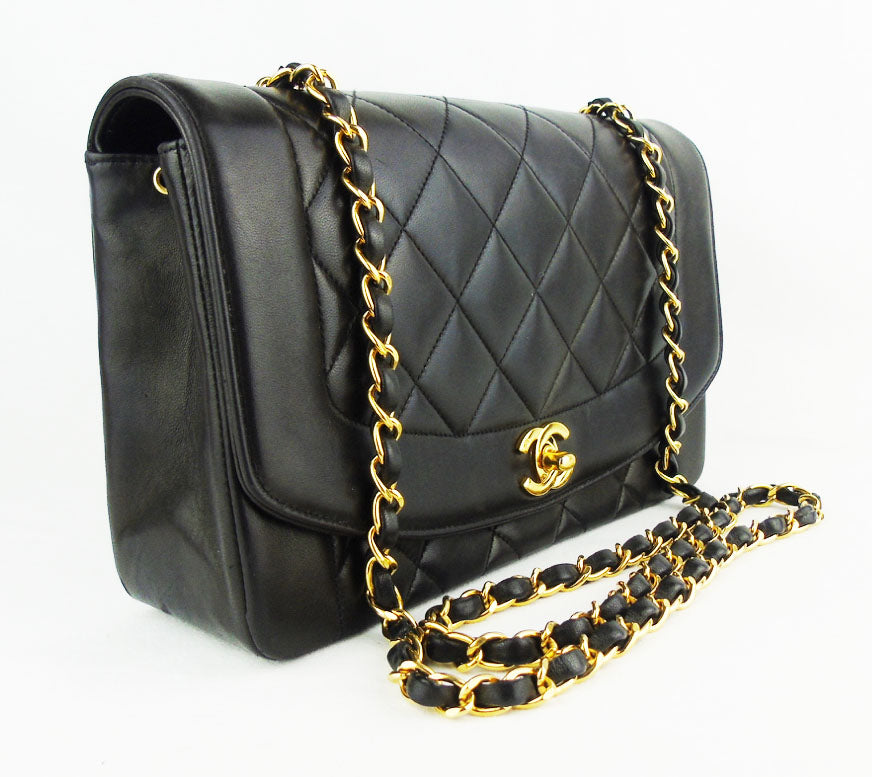 SOLD - FULL SET CHANEL DIANA Black Quilted Lambskin Leather 24K